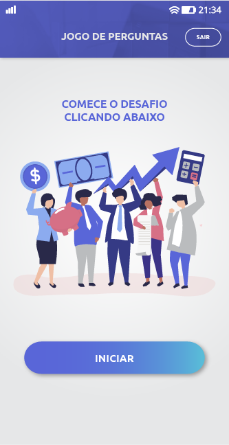 Tela inicial do Jogo de Perguntas no app AMCP
