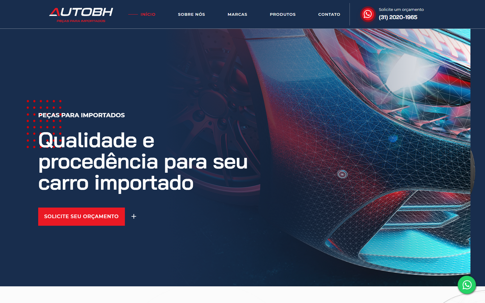 AutoBH Peças - site institucional e catálogo de autopeças para importados