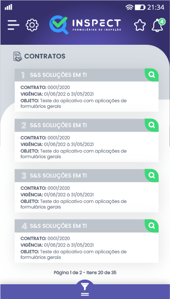 Lista de contratos no app Inspect